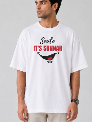 Men’s White "Smile It’s Sunnah" Oversized T-Shirt