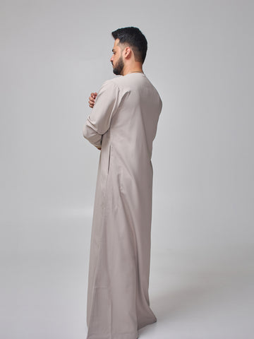 Embroidered Moroccan Light Grey Thobe for Men