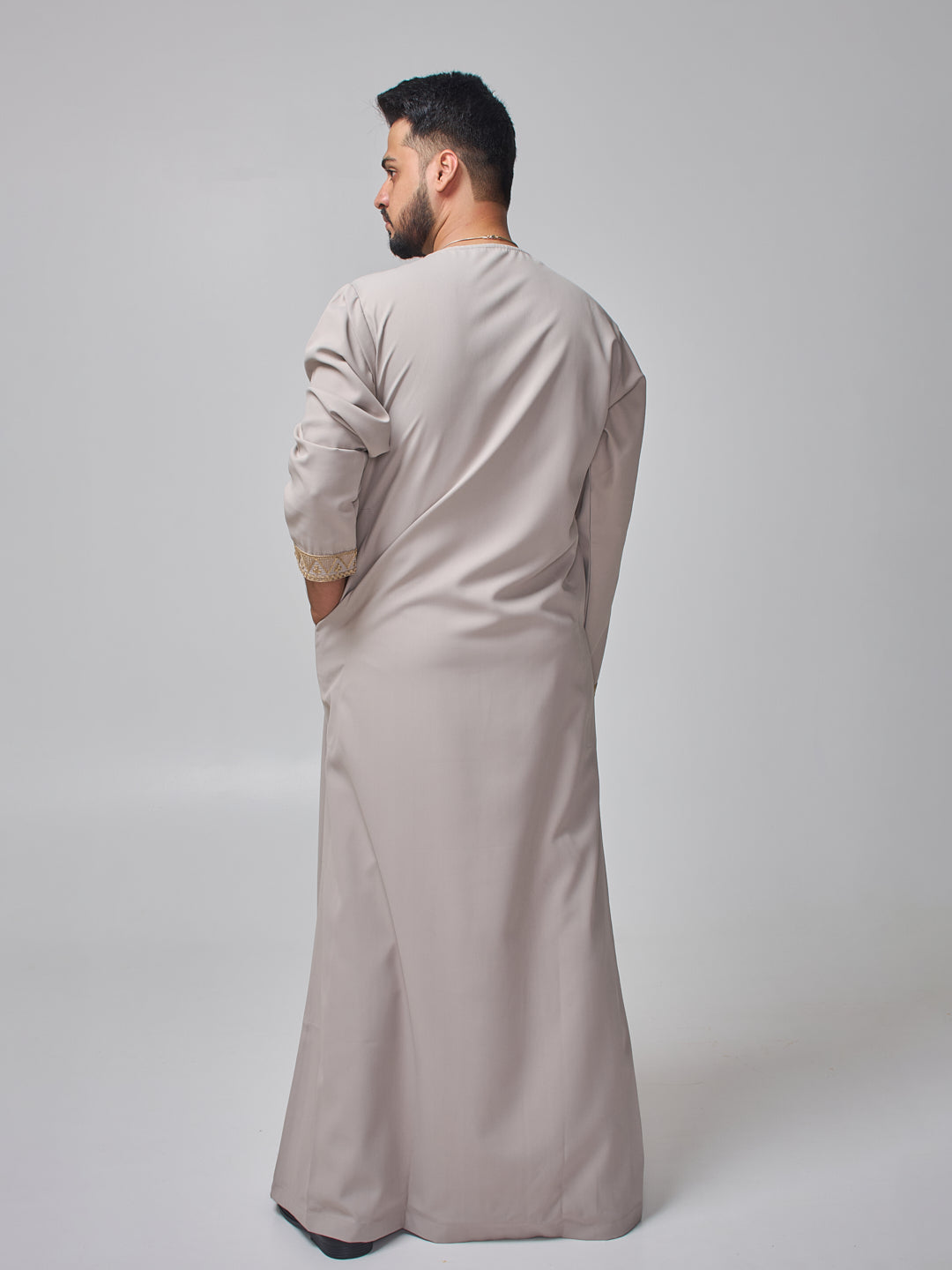 Embroidered Moroccan Light Grey Thobe for Men