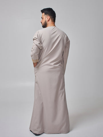 Embroidered Moroccan Light Grey Thobe for Men