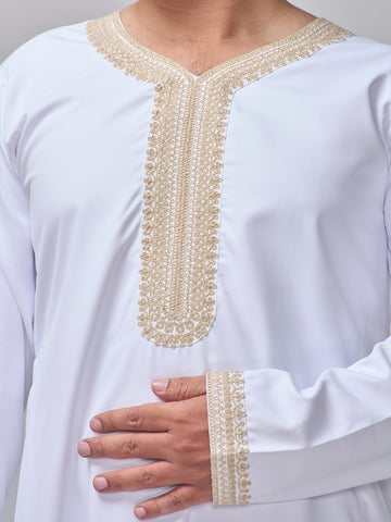 Embroidered Moroccan White Thobe for Men