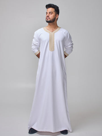 Embroidered Moroccan White Thobe for Men