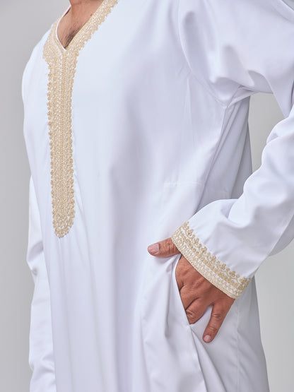 Embroidered Moroccan White Thobe for Men