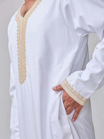 Embroidered Moroccan White Thobe for Men