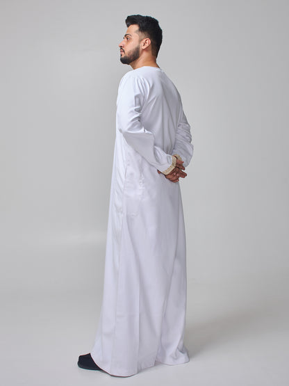 Embroidered Moroccan White Thobe for Men