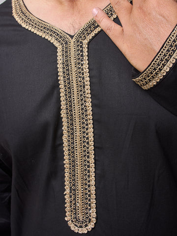 Embroidered Moroccan Black Thobe for Men