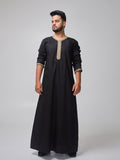Embroidered Moroccan Black Thobe for Men