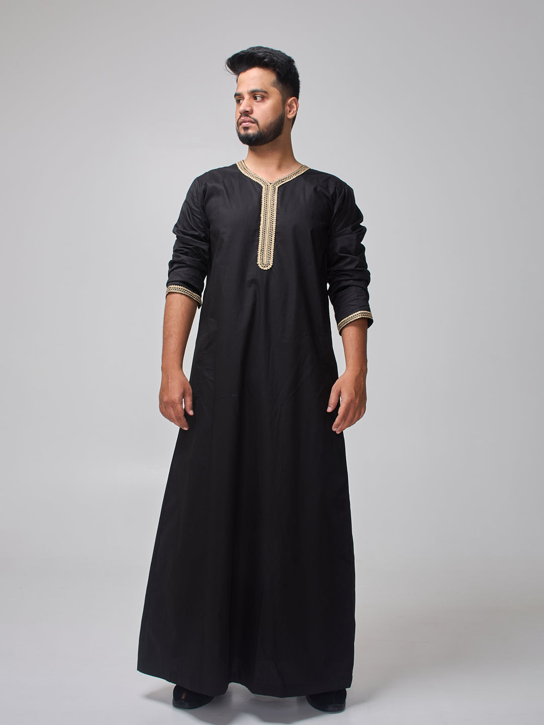 Embroidered Moroccan Black Thobe for Men
