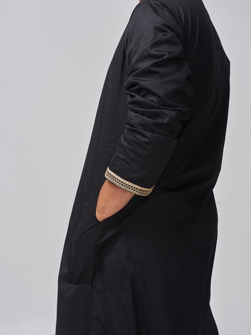 Embroidered Moroccan Black Thobe for Men