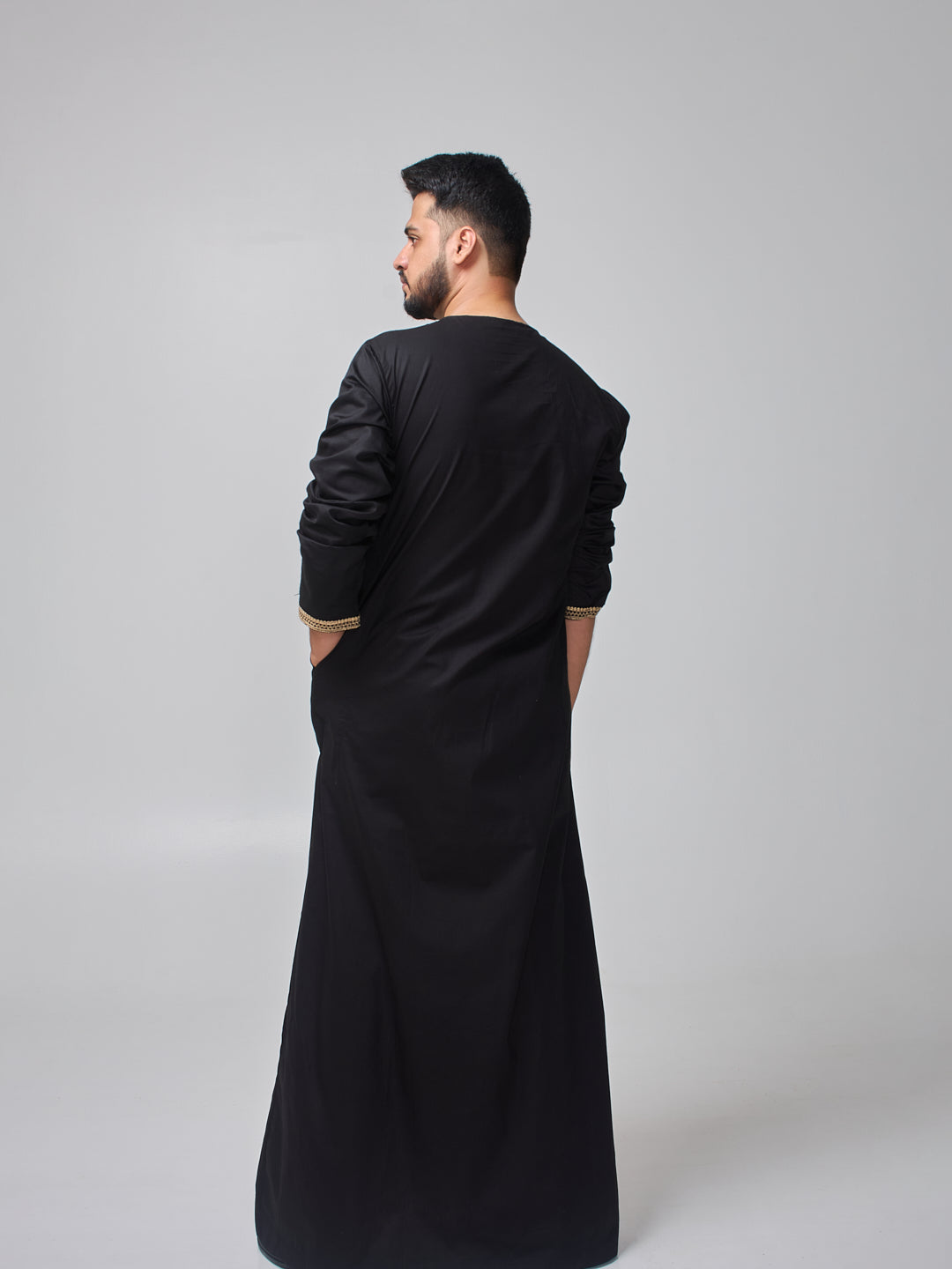 Embroidered Moroccan Black Thobe for Men