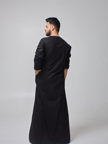 Embroidered Moroccan Black Thobe for Men