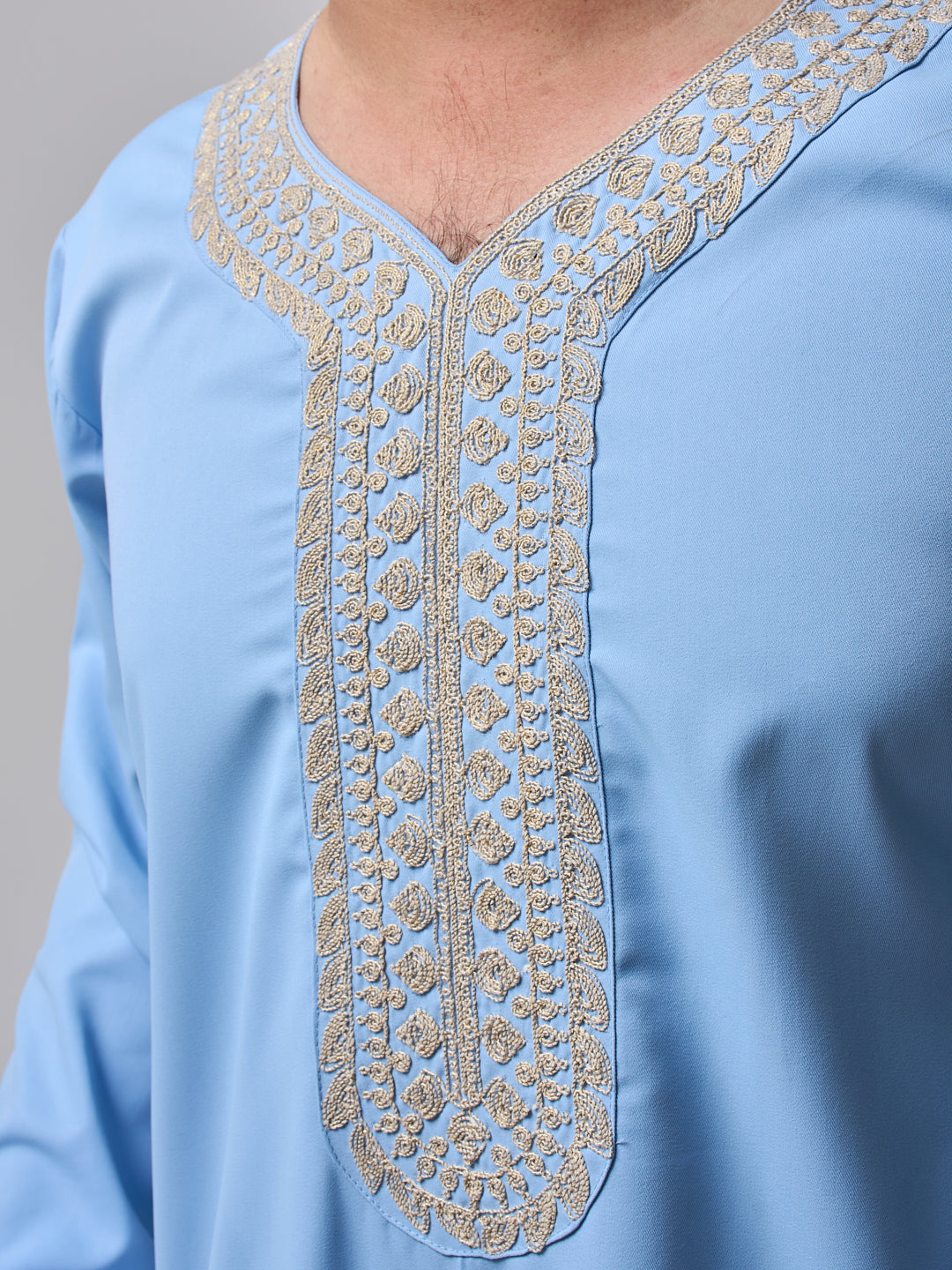 Embroidered Moroccan Sky Blue Thobe for Men