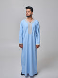 Embroidered Moroccan Sky Blue Thobe for Men