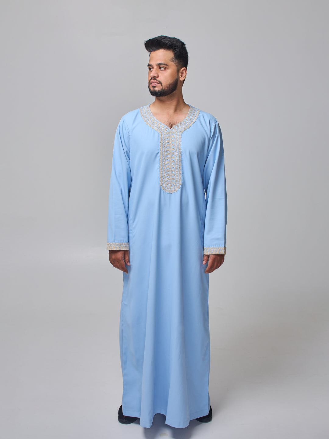 Embroidered Moroccan Sky Blue Thobe for Men
