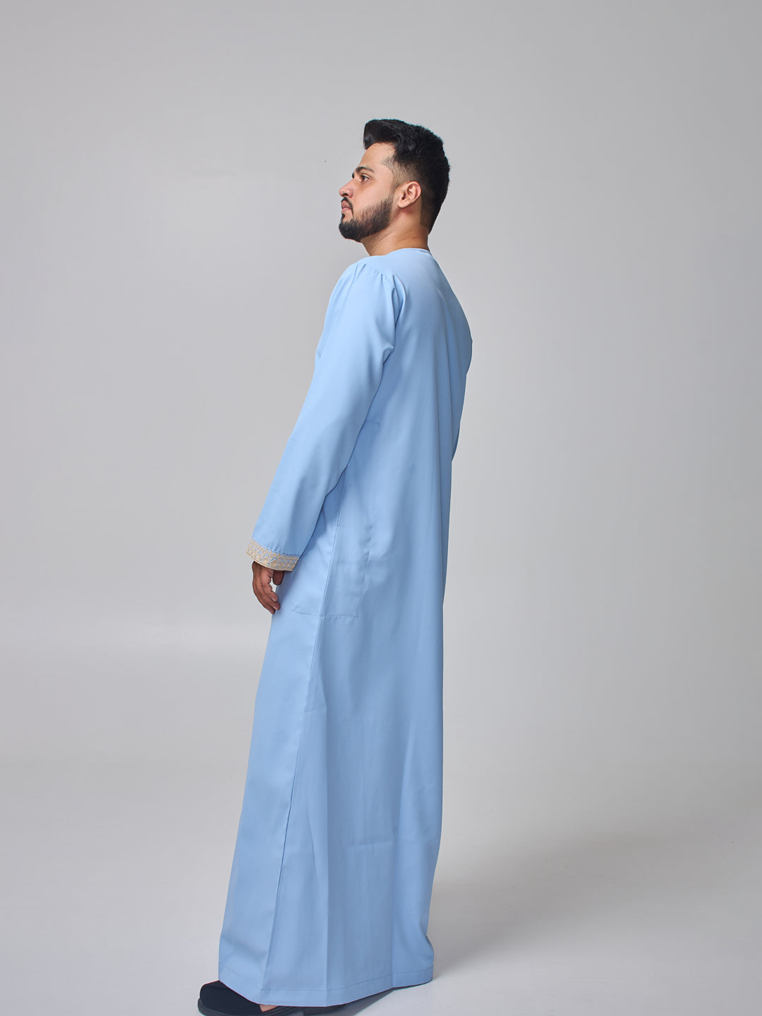 Embroidered Moroccan Sky Blue Thobe for Men