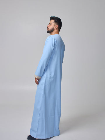 Embroidered Moroccan Sky Blue Thobe for Men