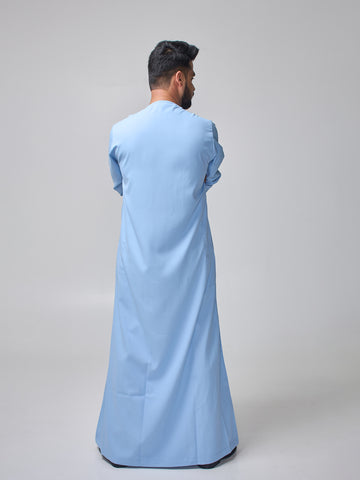 Embroidered Moroccan Sky Blue Thobe for Men