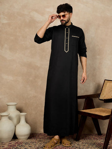 Men's Black Embroidered Thobe / Jubba