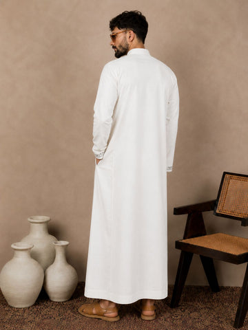 Men's Off White Embroidered Thobe / Jubba
