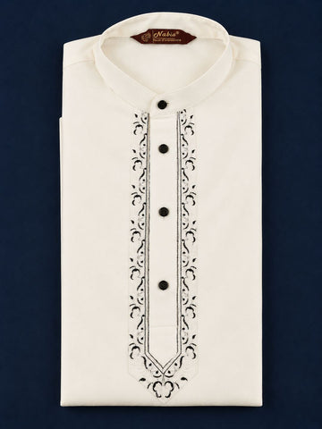 Men's Off White Embroidered Thobe / Jubba
