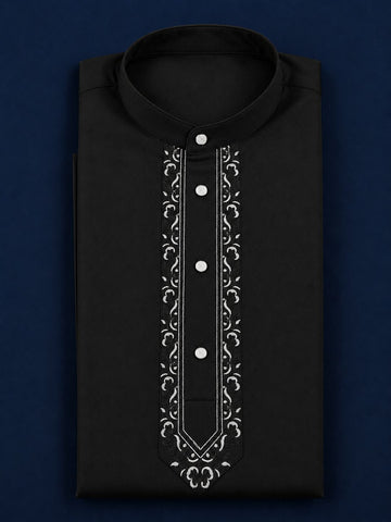 Men’s Black Embroidered Arabic Thobe /Jubba