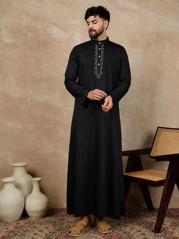 Men’s Black Embroidered Arabic Thobe /Jubba
