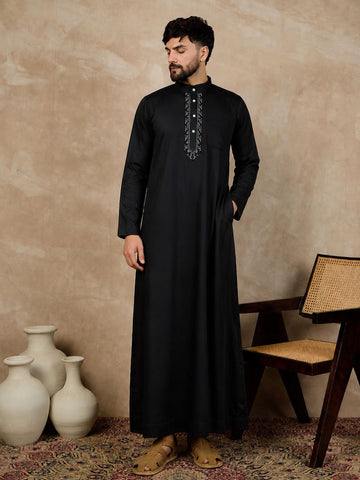Men’s Black Embroidered Arabic Thobe /Jubba