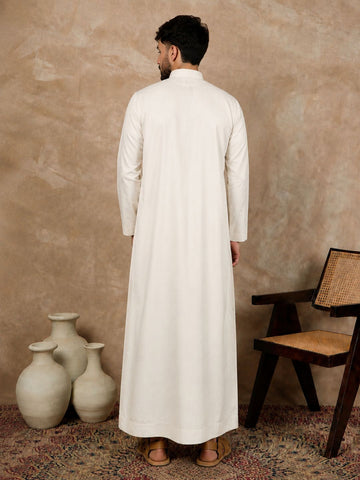 Men’s Off White Embroidered Arabic Thobe /Jubba