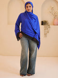 Women’s Modest Royal Blue Asymmetric Lace Tunic Top