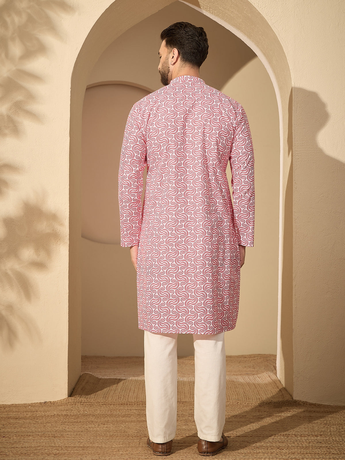 Men’s Printed Kurta with White Pajama – Pure Cotton Festive Wear Set