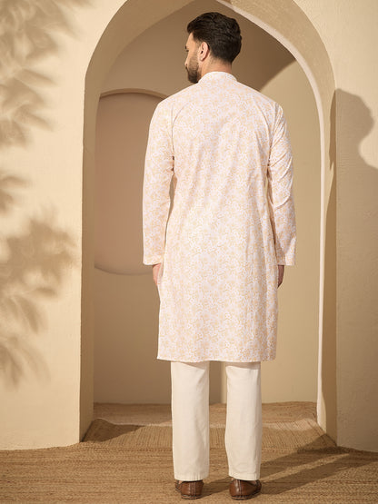 Men’s Pure Cotton Printed Kurta Pajama Set –  Festive Wear