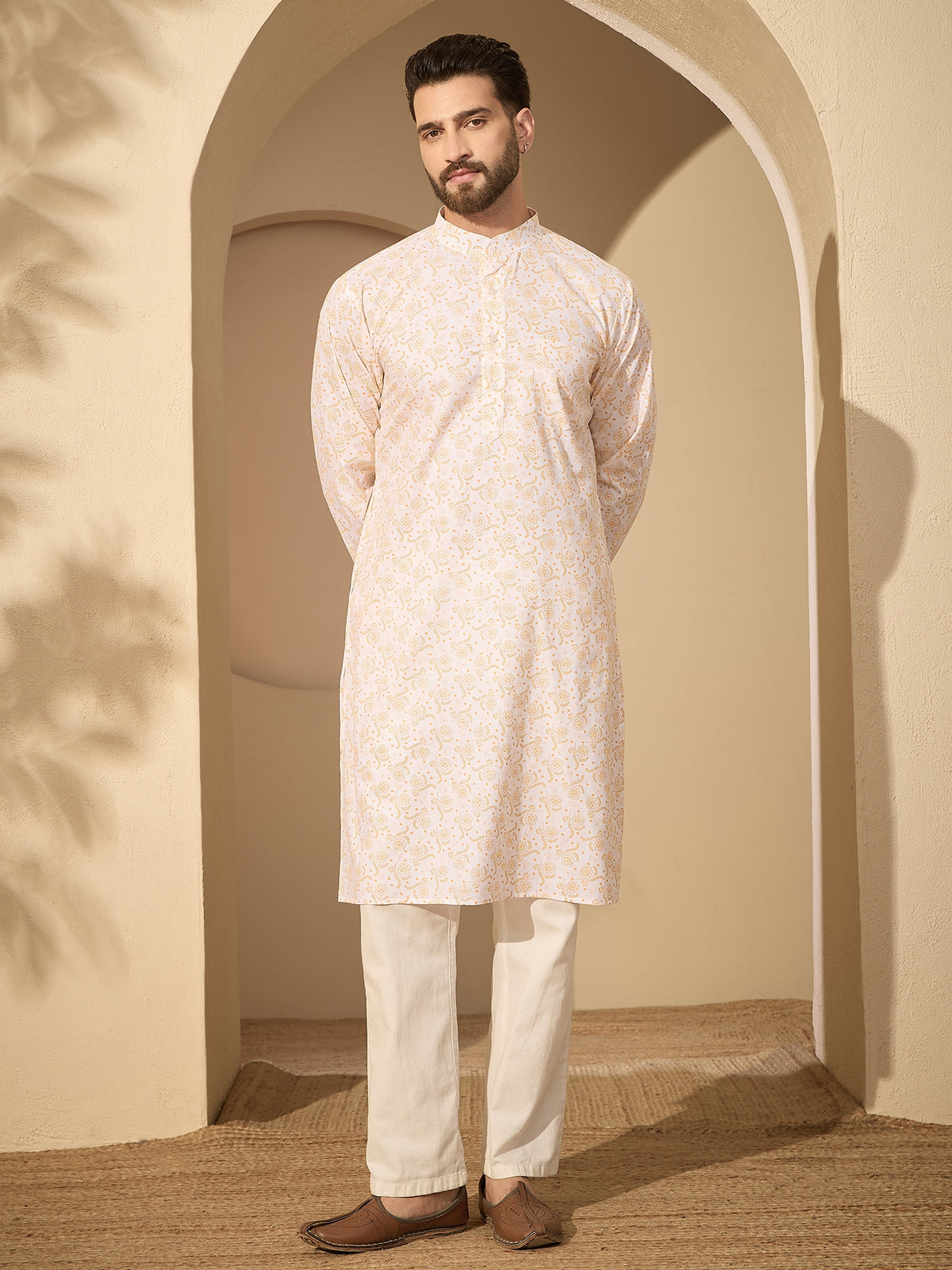 Men’s Pure Cotton Printed Kurta Pajama Set –  Festive Wear