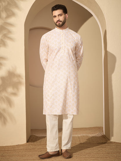 Men’s Pure Cotton Printed Kurta Pajama Set –  Festive Wear