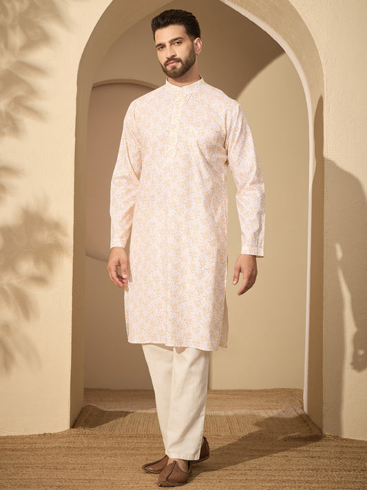 Men’s Pure Cotton Printed Kurta Pajama Set –  Festive Wear