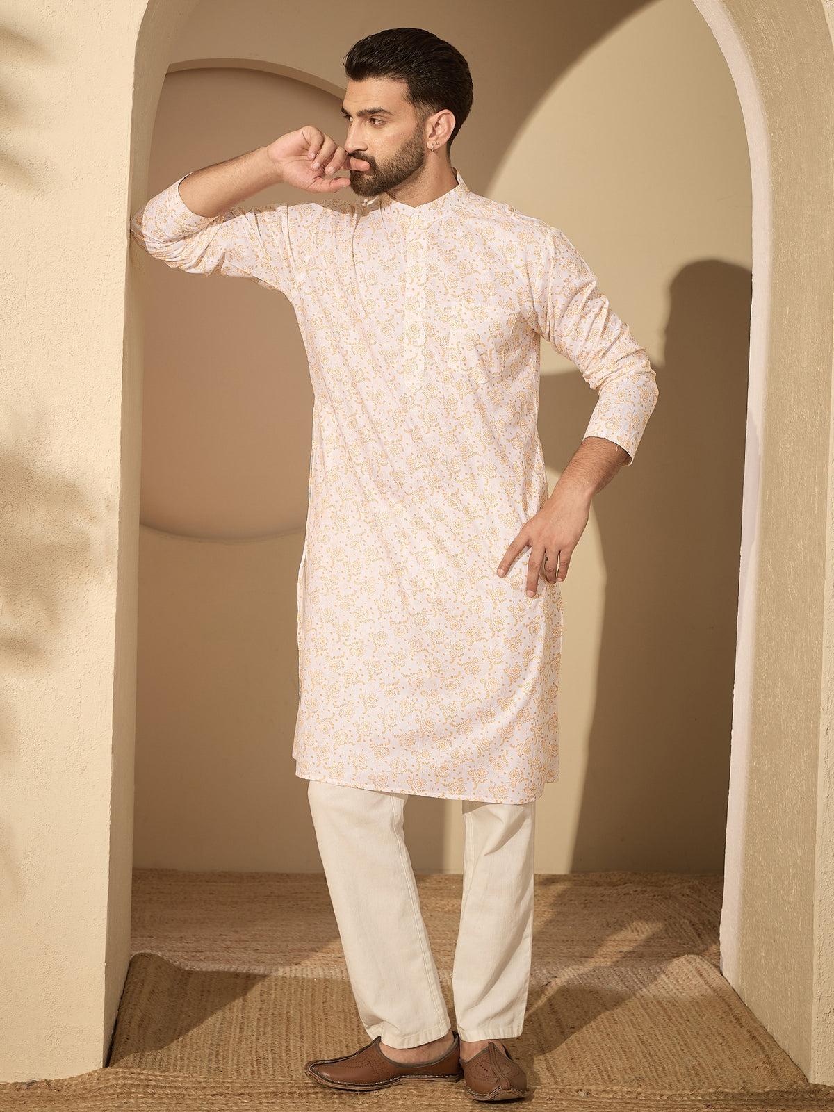 Men’s Pure Cotton Printed Kurta Pajama Set –  Festive Wear