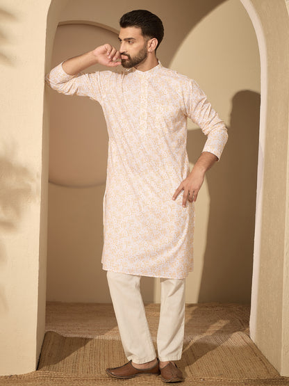 Men’s Pure Cotton Printed Kurta Pajama Set –  Festive Wear