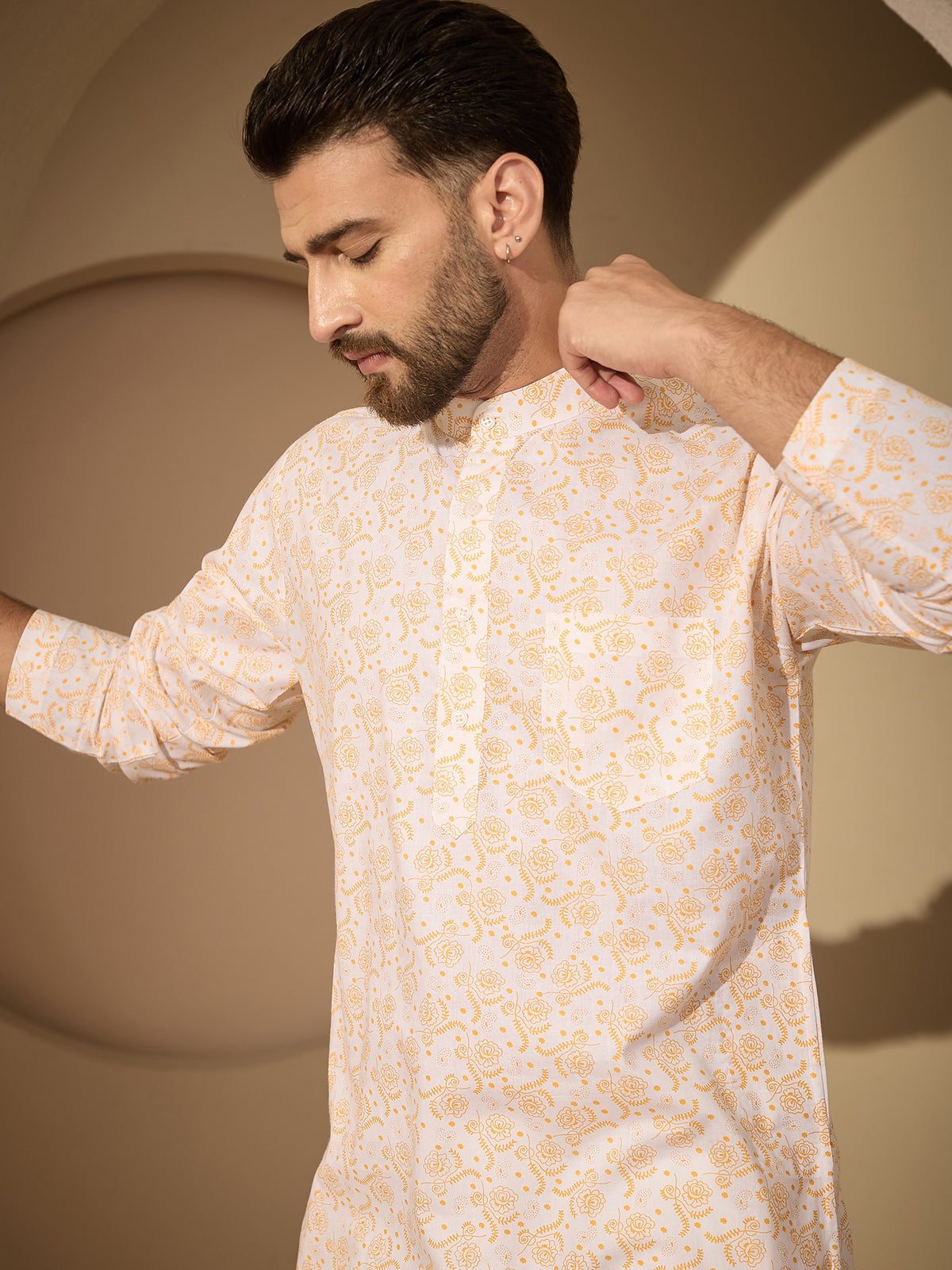 Men’s Pure Cotton Printed Kurta Pajama Set –  Festive Wear