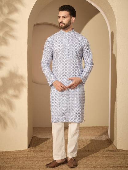 Pure Cotton Printed Kurta Pajama Set for Men – Traditional Festive Wear