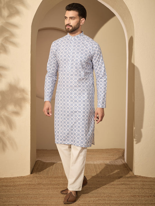 Pure Cotton Printed Kurta Pajama Set for Men – Traditional Festive Wear