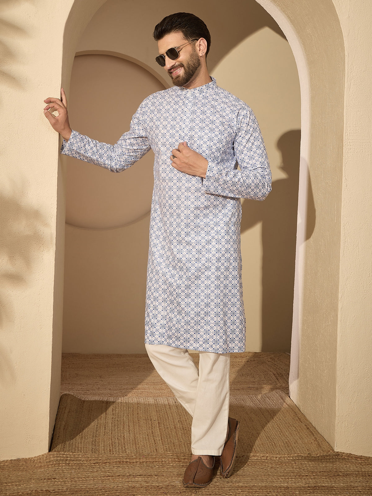 Pure Cotton Printed Kurta Pajama Set for Men – Traditional Festive Wear