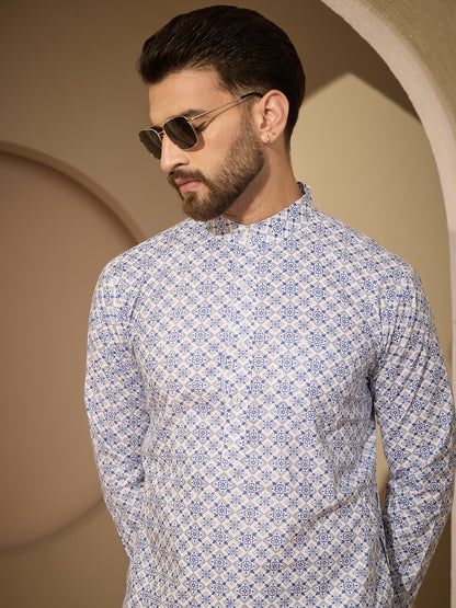 Pure Cotton Printed Kurta Pajama Set for Men – Traditional Festive Wear