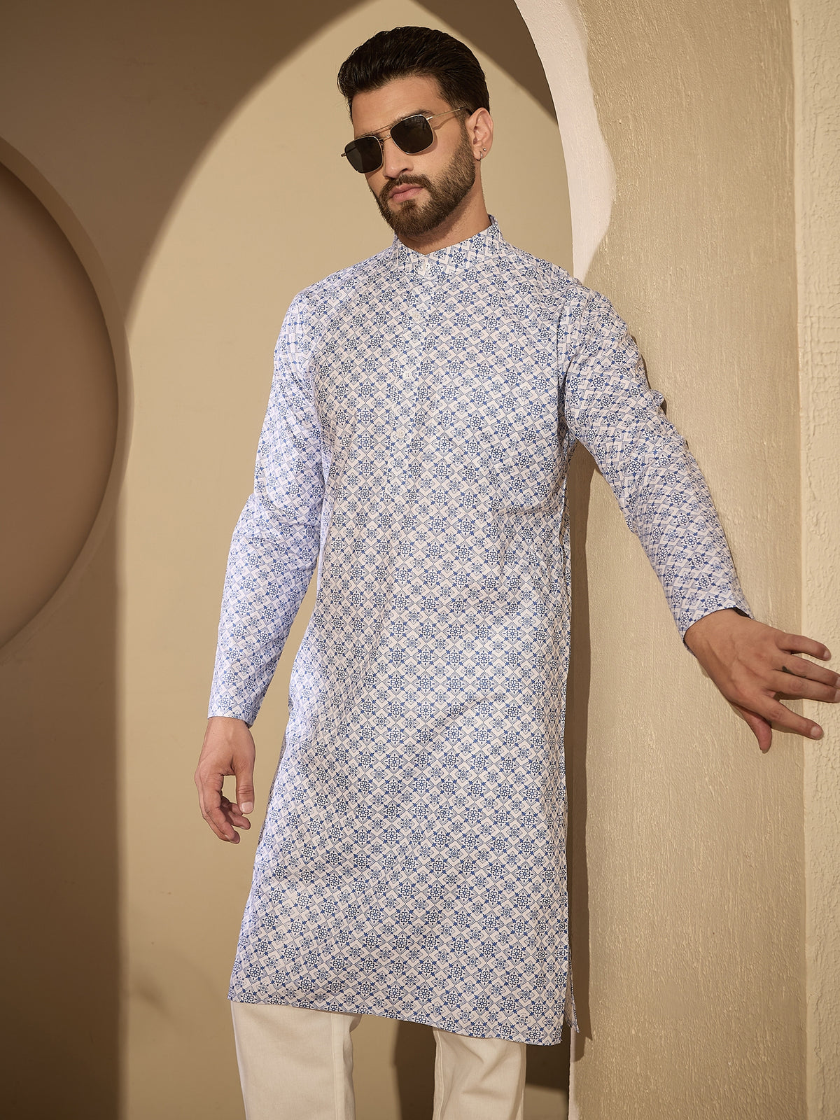 Pure Cotton Printed Kurta Pajama Set for Men – Traditional Festive Wear