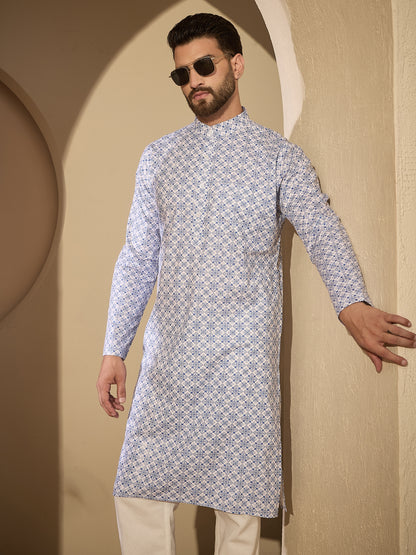 Pure Cotton Printed Kurta Pajama Set for Men – Traditional Festive Wear