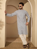 Men’s Pure Cotton Printed Kurta with White Pajama – Festive Wear Set