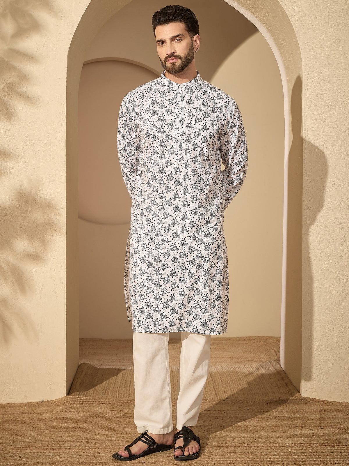 Pure Cotton Printed Men's Kurta Pajama Set –  Traditional Festive Wear