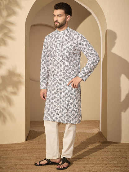 Pure Cotton Printed Men's Kurta Pajama Set –  Traditional Festive Wear