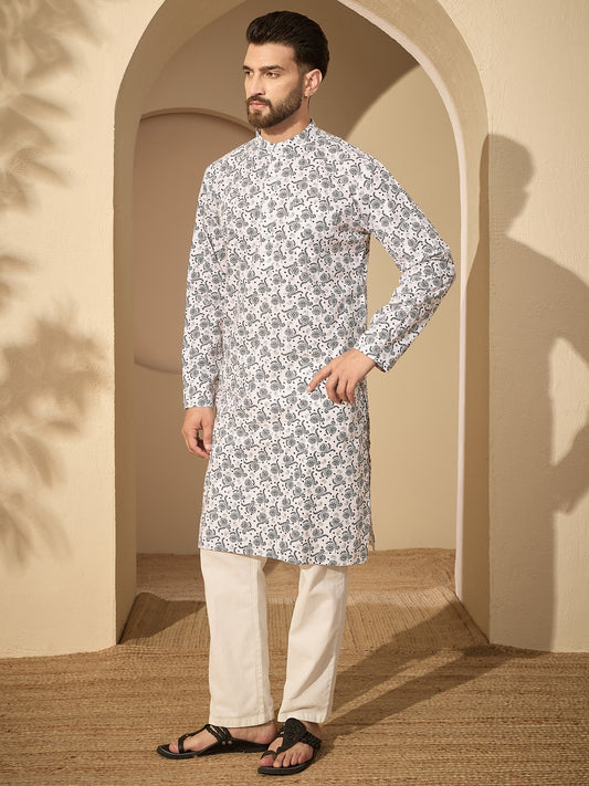 Pure Cotton Printed Men's Kurta Pajama Set –  Traditional Festive Wear