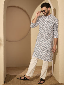 Pure Cotton Printed Men's Kurta Pajama Set –  Traditional Festive Wear