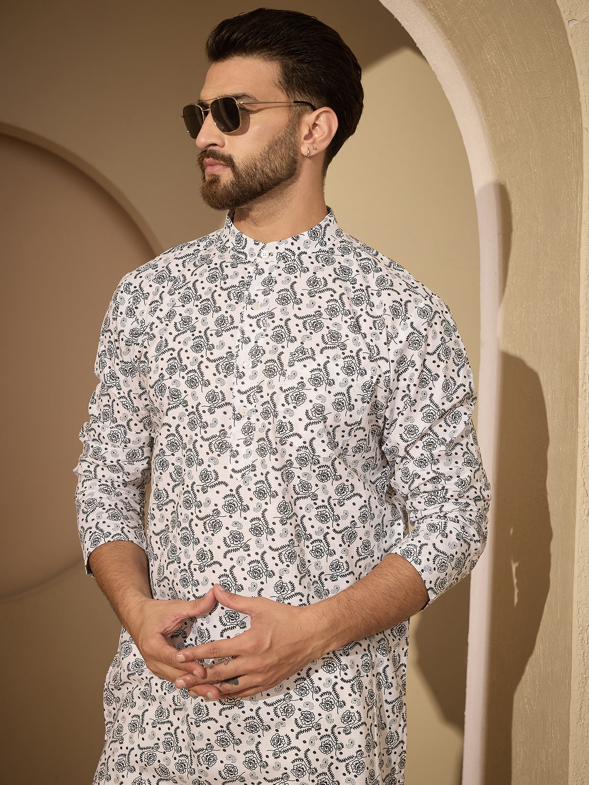 Pure Cotton Printed Men's Kurta Pajama Set –  Traditional Festive Wear