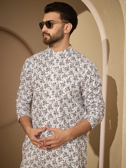 Pure Cotton Printed Men's Kurta Pajama Set –  Traditional Festive Wear